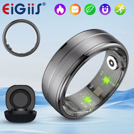 EIGIIS New R06 Smart Ring Men Women, Heart Rate and Blood Oxygen Monitor IP68 & 5ATM Waterproof Multi-Sport Mode for Android IOS