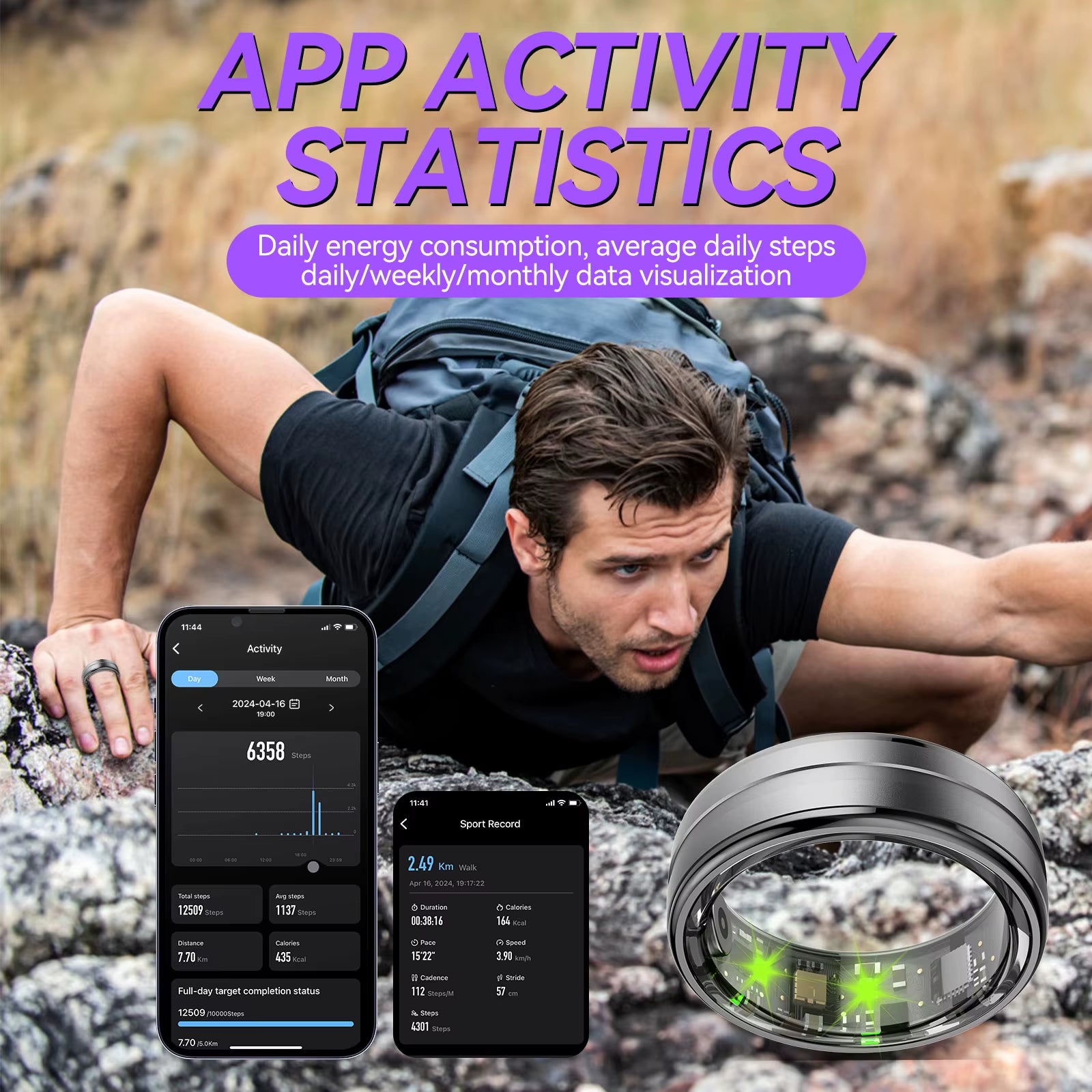 EIGIIS New R06 Smart Ring Men Women, Heart Rate and Blood Oxygen Monitor IP68 & 5ATM Waterproof Multi-Sport Mode for Android IOS