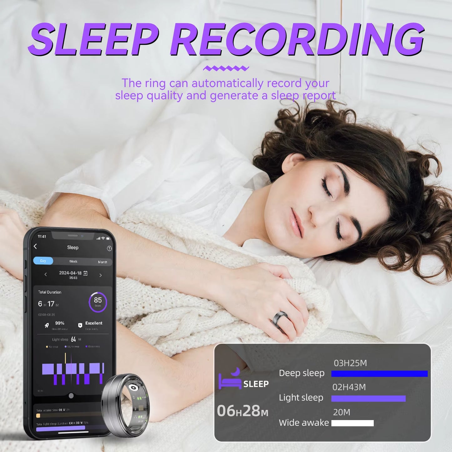 EIGIIS New R06 Smart Ring Men Women, Heart Rate and Blood Oxygen Monitor IP68 & 5ATM Waterproof Multi-Sport Mode for Android IOS