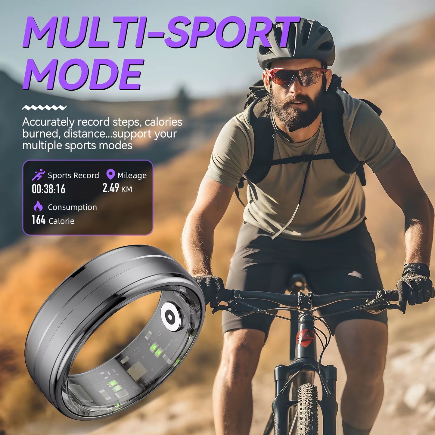 EIGIIS New R06 Smart Ring Men Women, Heart Rate and Blood Oxygen Monitor IP68 & 5ATM Waterproof Multi-Sport Mode for Android IOS